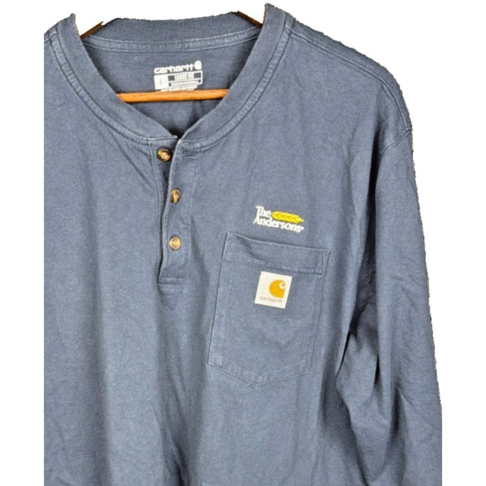 Carhartt Shirt The Andersons Logo Henley‎ Long Sleeve Workwear Blue Men L